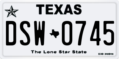 TX license plate DSW0745