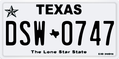 TX license plate DSW0747