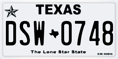 TX license plate DSW0748