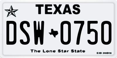 TX license plate DSW0750