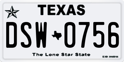 TX license plate DSW0756