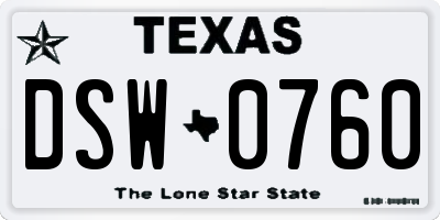 TX license plate DSW0760