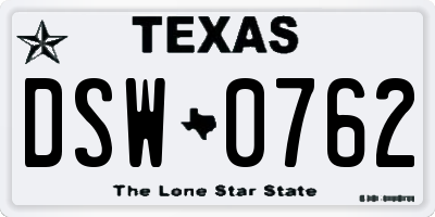 TX license plate DSW0762