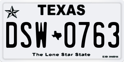 TX license plate DSW0763
