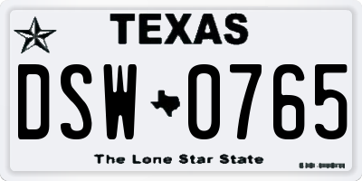 TX license plate DSW0765