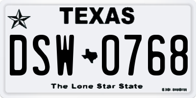 TX license plate DSW0768