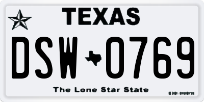 TX license plate DSW0769