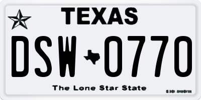 TX license plate DSW0770