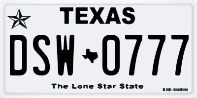 TX license plate DSW0777