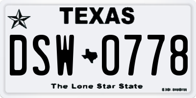 TX license plate DSW0778