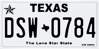 TX license plate DSW0784