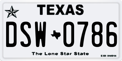 TX license plate DSW0786