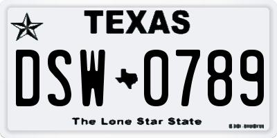 TX license plate DSW0789