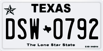 TX license plate DSW0792