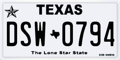 TX license plate DSW0794