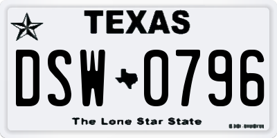 TX license plate DSW0796
