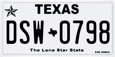 TX license plate DSW0798