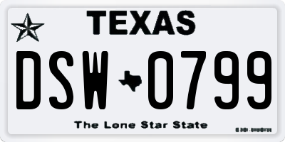 TX license plate DSW0799