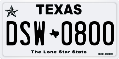 TX license plate DSW0800