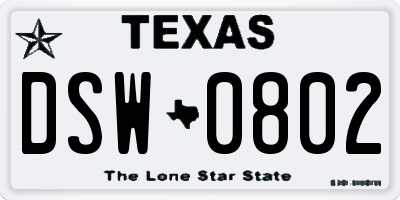 TX license plate DSW0802