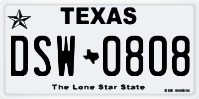 TX license plate DSW0808