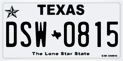 TX license plate DSW0815