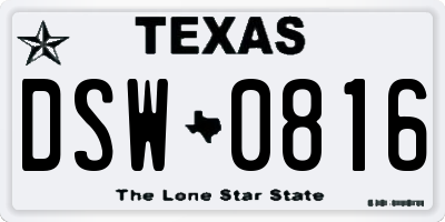 TX license plate DSW0816