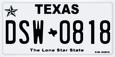 TX license plate DSW0818