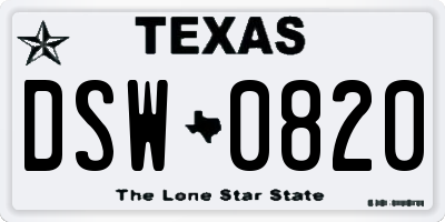 TX license plate DSW0820