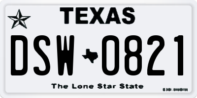 TX license plate DSW0821