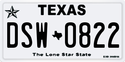 TX license plate DSW0822