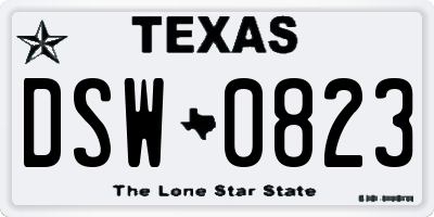 TX license plate DSW0823