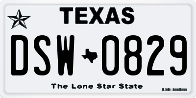 TX license plate DSW0829