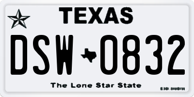 TX license plate DSW0832