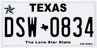TX license plate DSW0834
