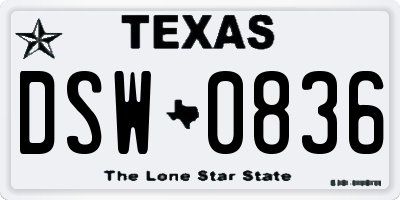 TX license plate DSW0836