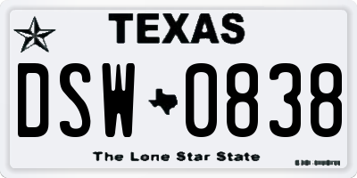 TX license plate DSW0838