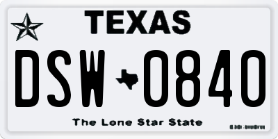 TX license plate DSW0840