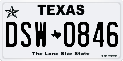 TX license plate DSW0846