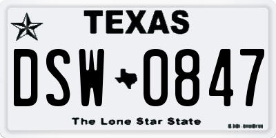 TX license plate DSW0847