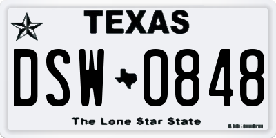 TX license plate DSW0848