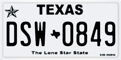 TX license plate DSW0849