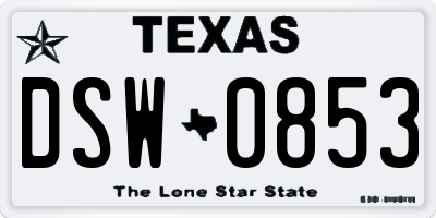 TX license plate DSW0853