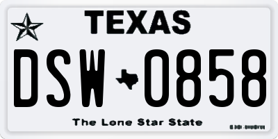 TX license plate DSW0858