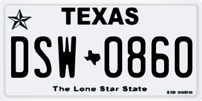 TX license plate DSW0860