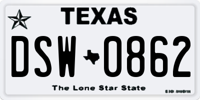 TX license plate DSW0862