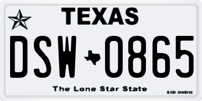 TX license plate DSW0865