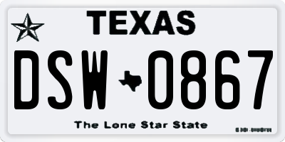 TX license plate DSW0867