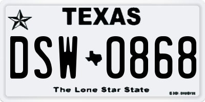 TX license plate DSW0868