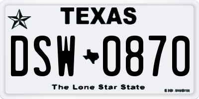 TX license plate DSW0870